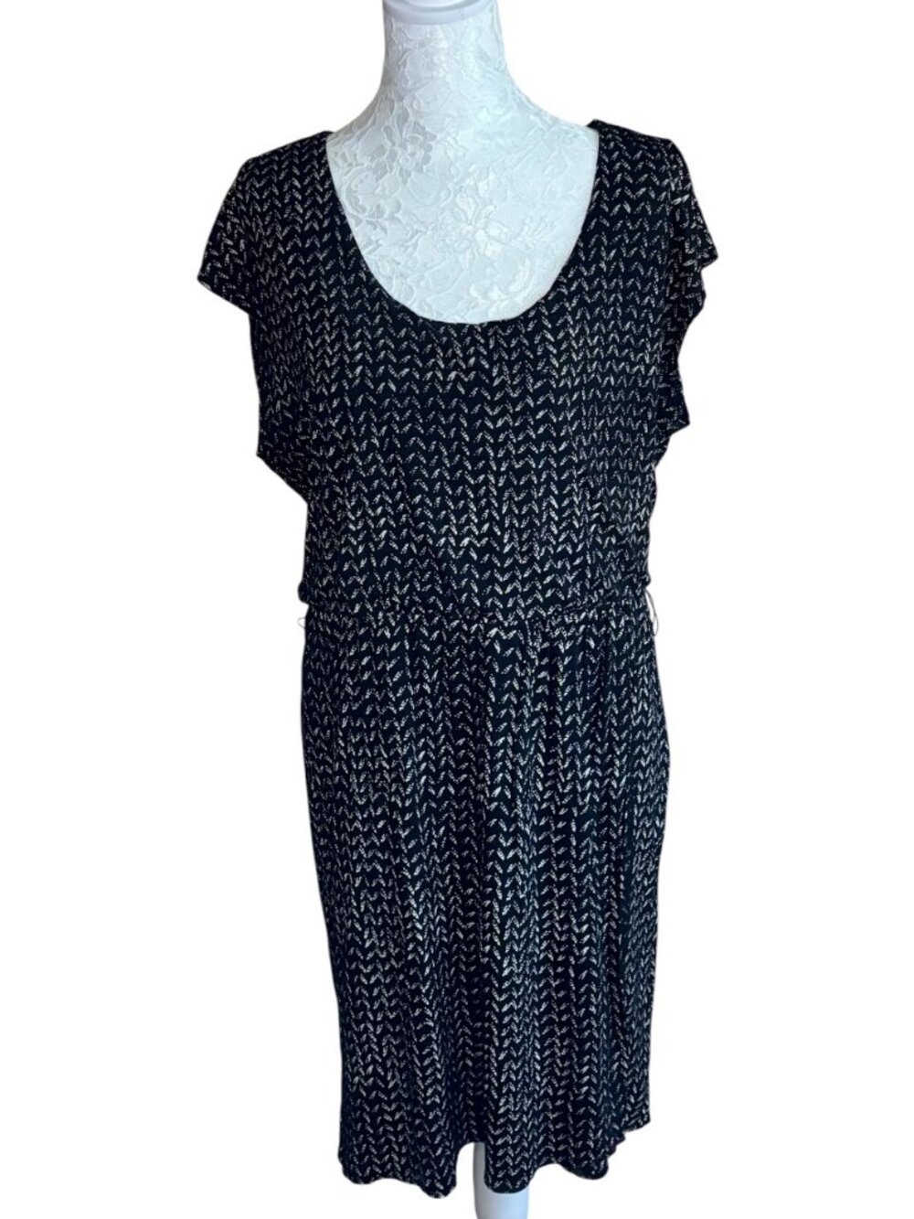 Loft Casual Dress Size L Women's Black Print
